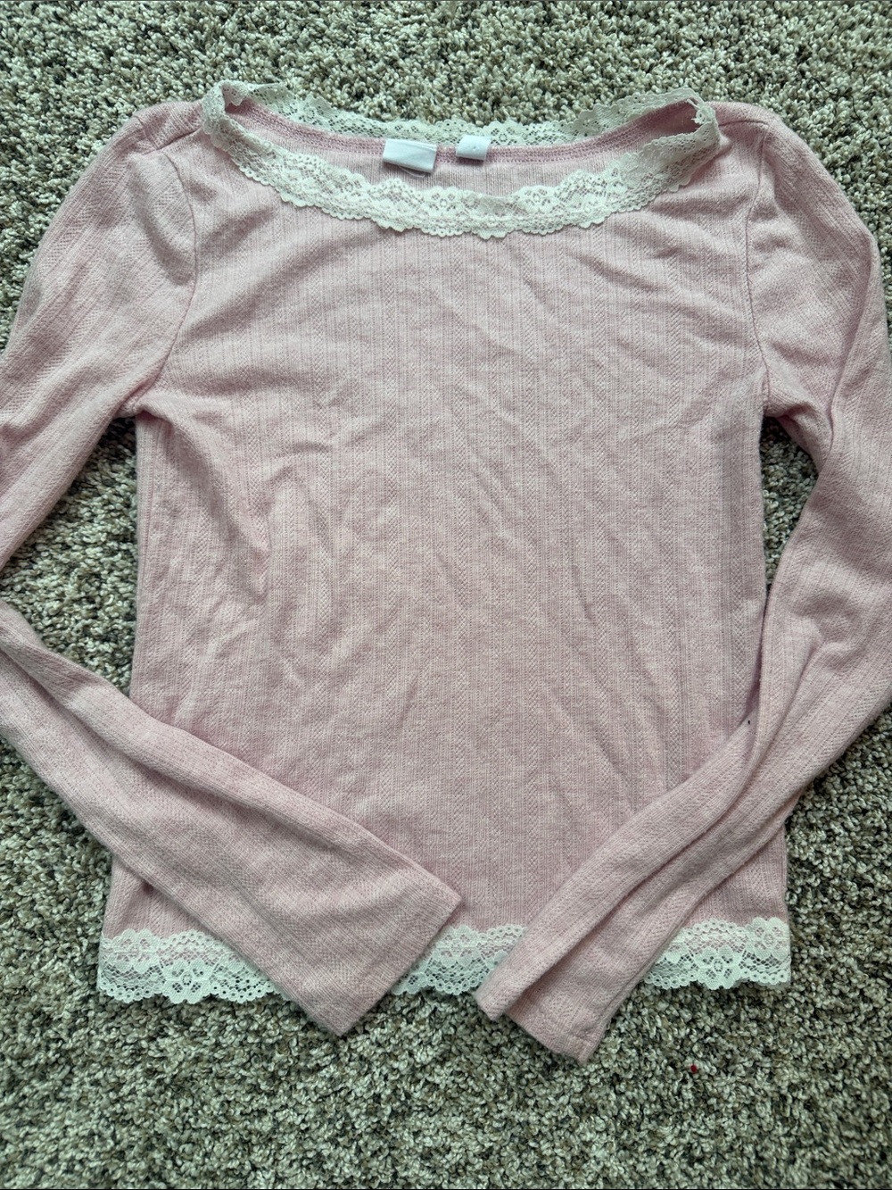 GAP girls size medium Light Pink Long Sleeve Lace-Trim Top